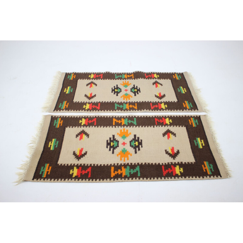 Par de alfombras de lana Kilim vintage 1960