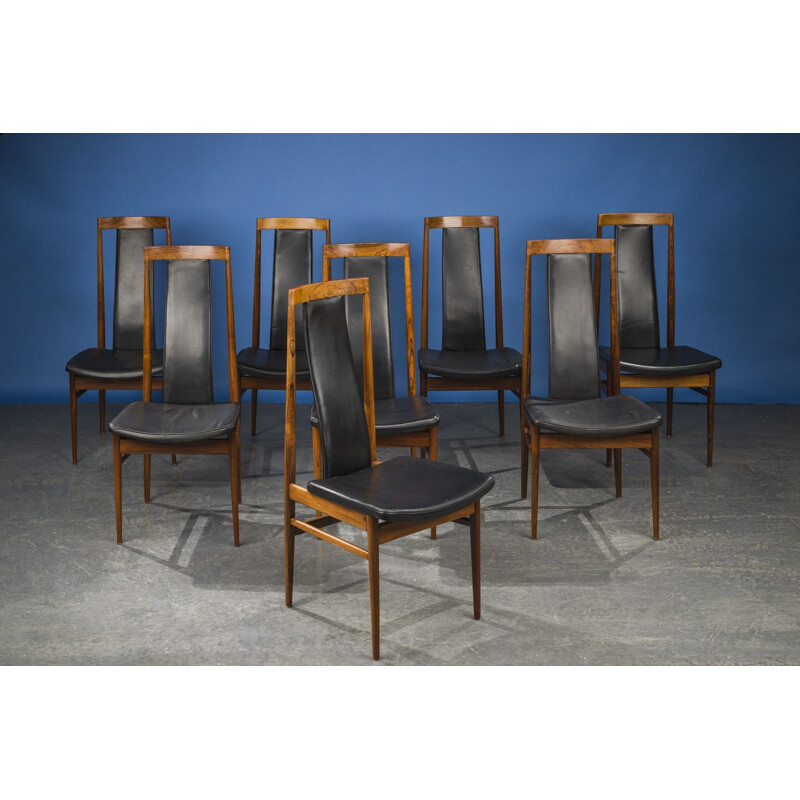 Set of 8 vintage leather and rosewood chairs, Danish 1960