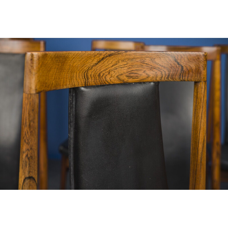 Set of 8 vintage leather and rosewood chairs, Danish 1960