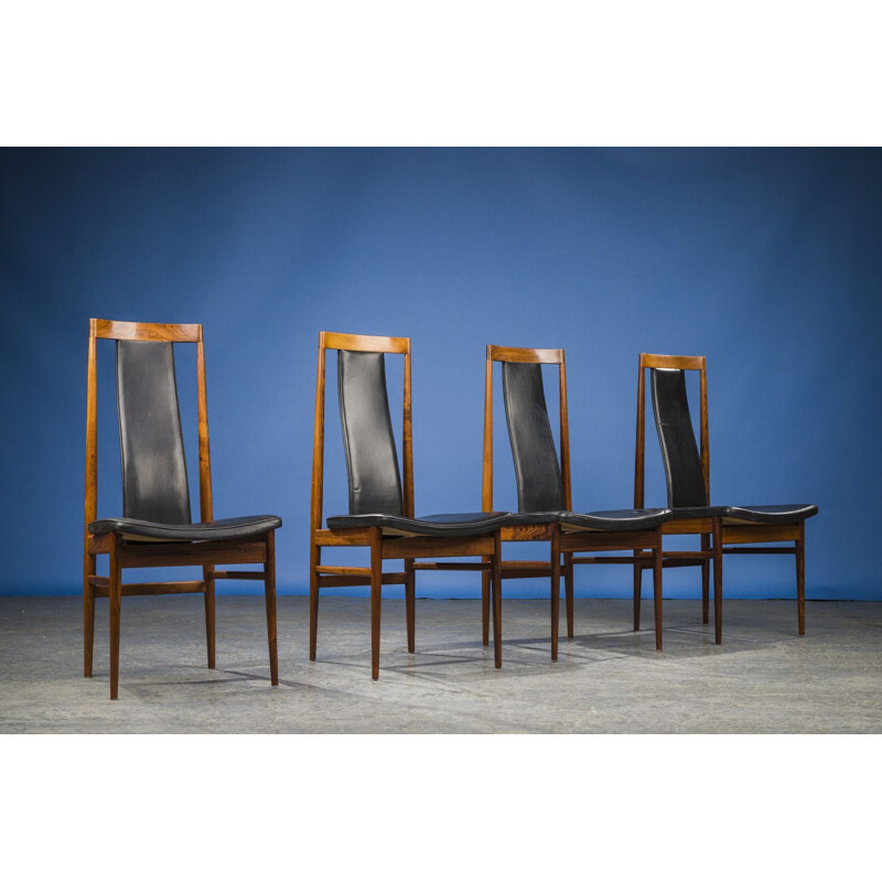 Set of 8 vintage leather and rosewood chairs, Danish 1960