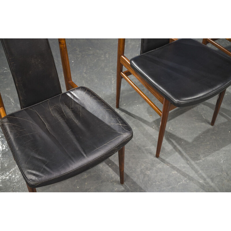 Juego de 8 sillas vintage de cuero y palisandro, danesas 1960