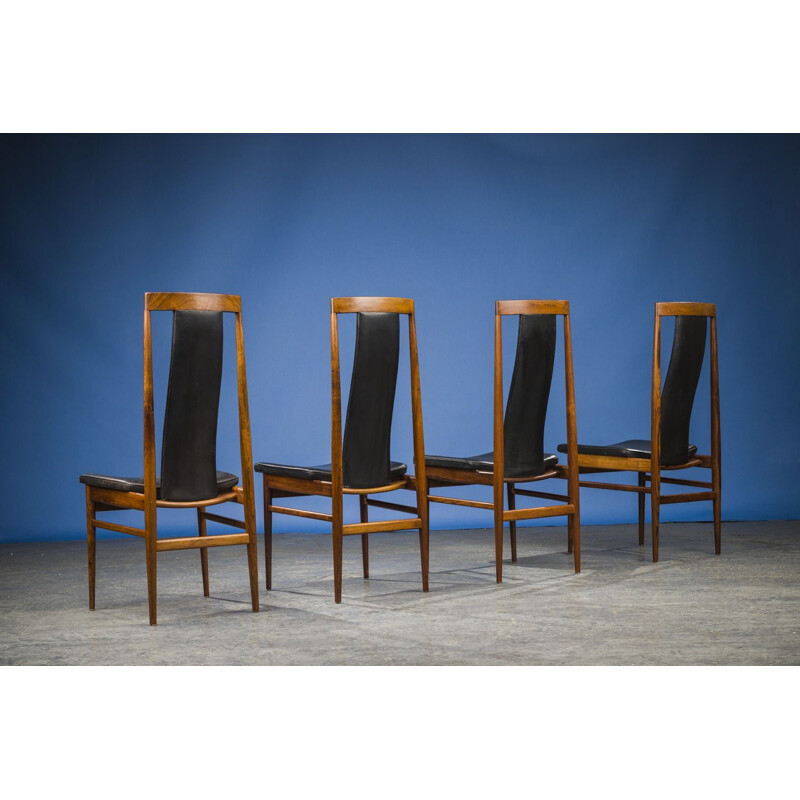 Set of 8 vintage leather and rosewood chairs, Danish 1960