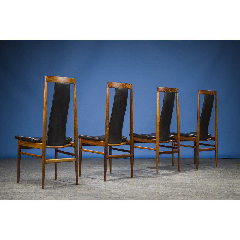 Set of 8 vintage leather and rosewood chairs, Danish 1960