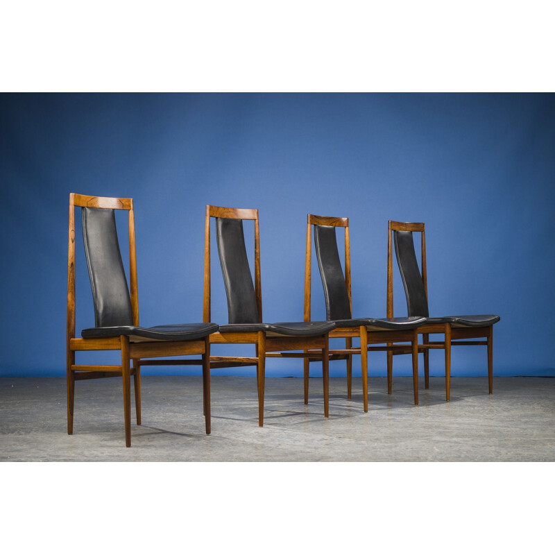 Set of 8 vintage leather and rosewood chairs, Danish 1960