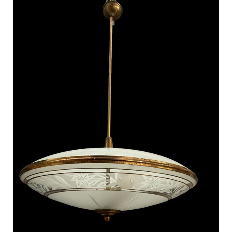 Suspension vintage en verre gravé de Pietro Chiesa pour Fontana Arte, Italie 1950