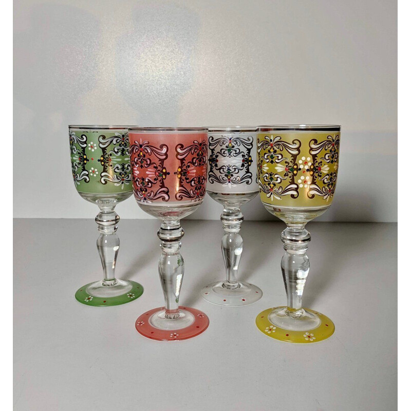 Set of 4 vintage hand painted glasses 1950