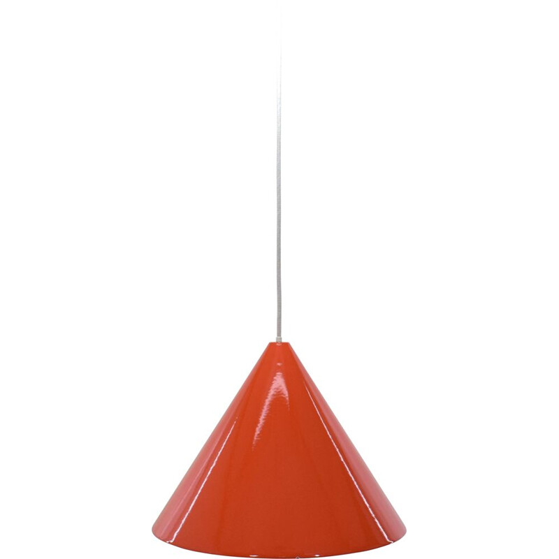 Vintage Pendelleuchte mit weißem Innenemaille von Arne Jacobsen für Louis Poulsen, Dänemark 1950