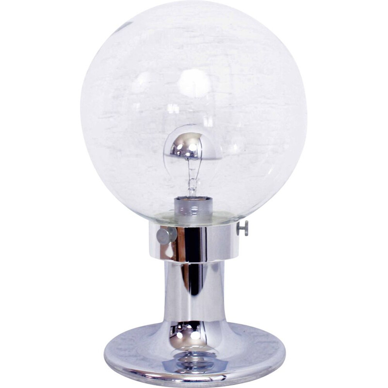 Vintage table lamp in chromed metal and glass ball Space Age