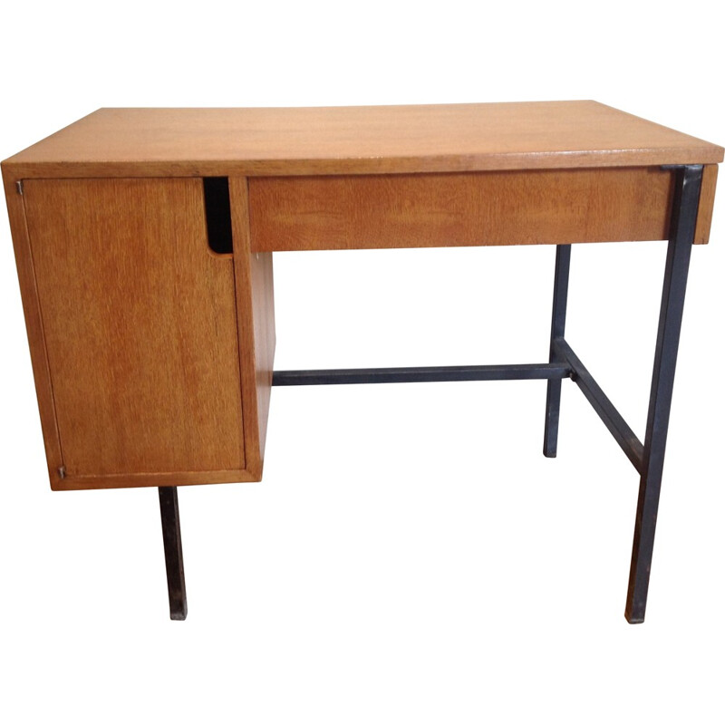 Desk in metal and oakwood, Jacques HITIER - 1950s