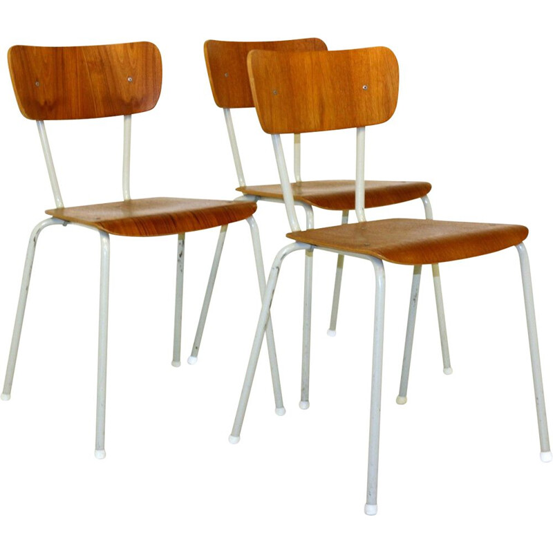 Set of 3 vintage school chairs Sweden 1950