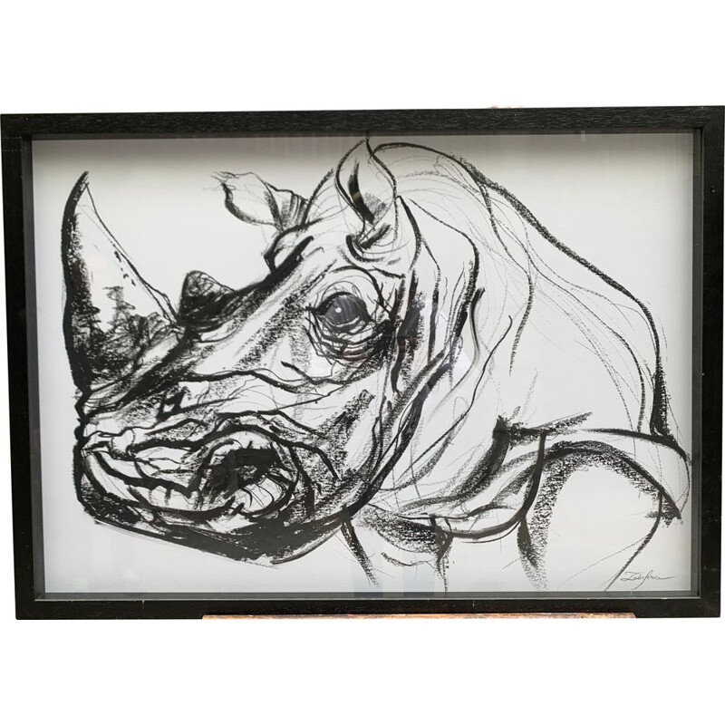 Rinoceronte com lápis de graxa vintage por Sonia Lalic, 2018