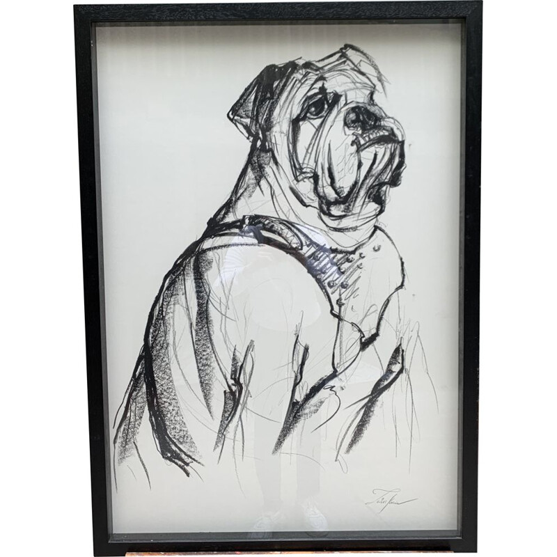 Bulldog em lápis de graxa vintage por Sonia Lalic, 2018