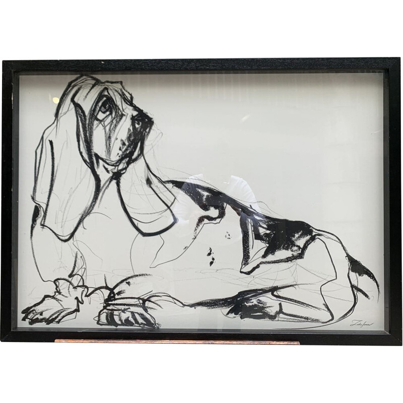 Basset hound con matita grassa vintage di Sonia Lalic, 2018