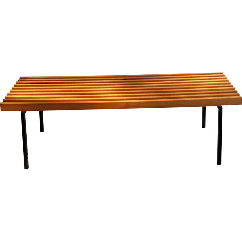 Vintage Cherry wood and metal bench 1980