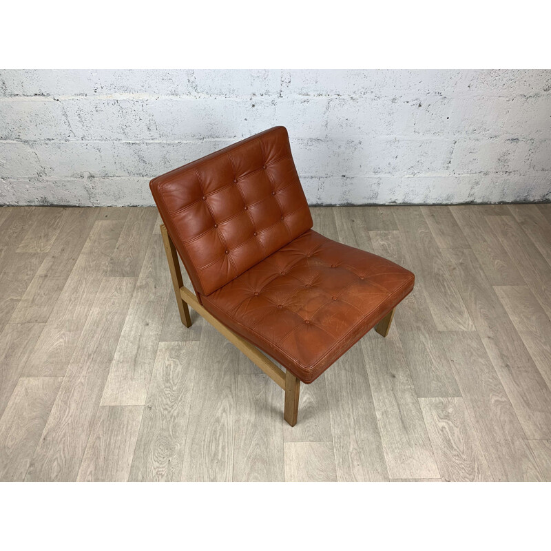 Vintage Moduline oak and leather armchair by Ole Gjerløv-Knudsen & Torben Lind for France & Son, 1960