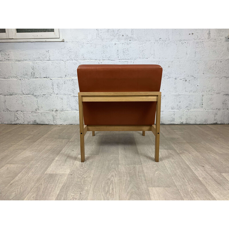 Fauteuil vintage Moduline en chêne et cuir de Ole Gjerløv-Knudsen & Torben Lind pour France & Son, 1960