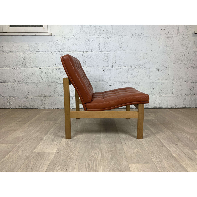 Vintage Moduline oak and leather armchair by Ole Gjerløv-Knudsen & Torben Lind for France & Son, 1960