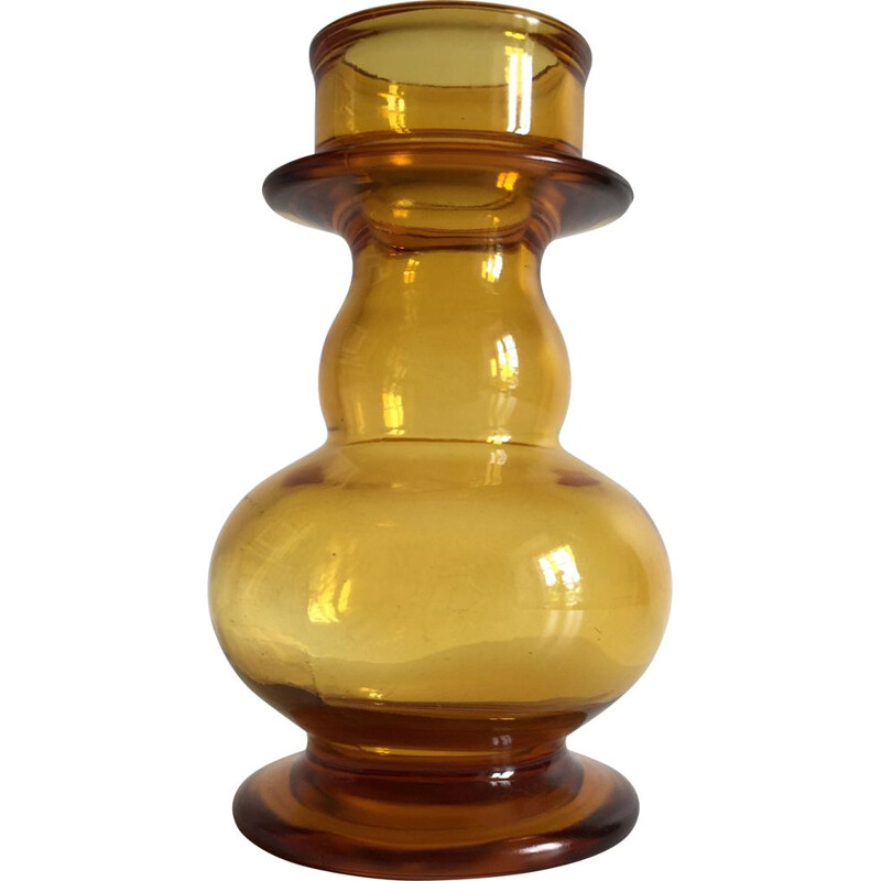 Vase vintage en verre épais jaune-orangé