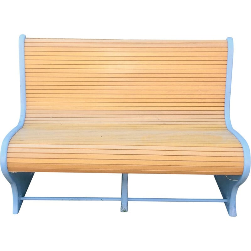 Vintage 2-seater wooden bench with slats