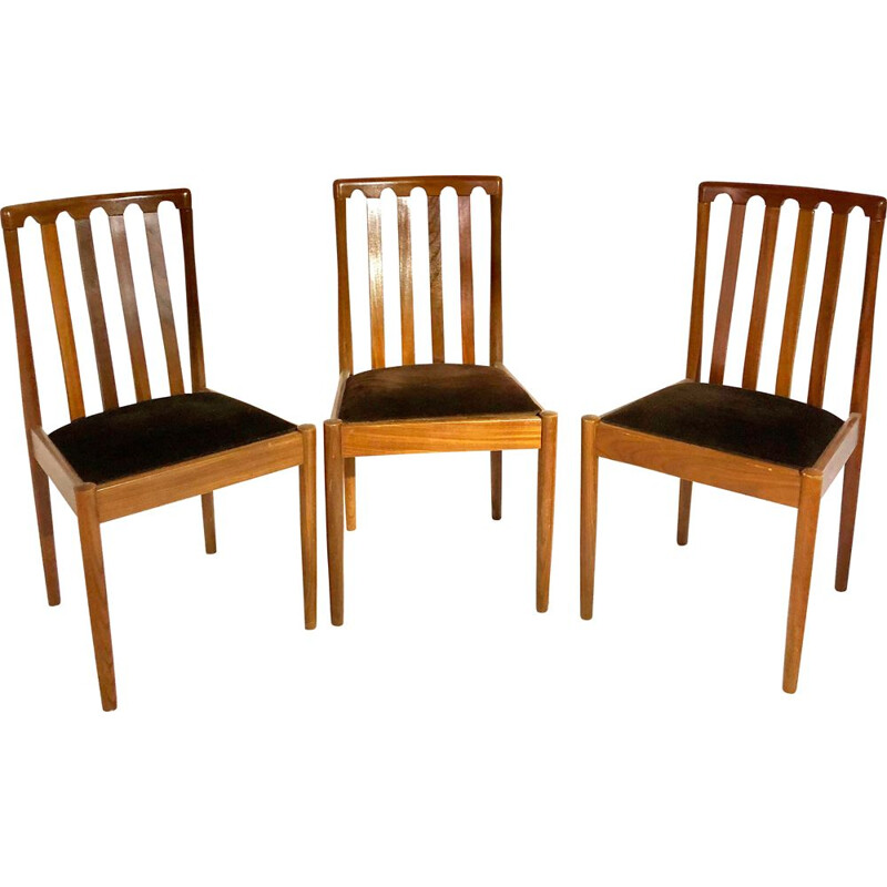 Suite of 3 vintage velvet and oak chairs 