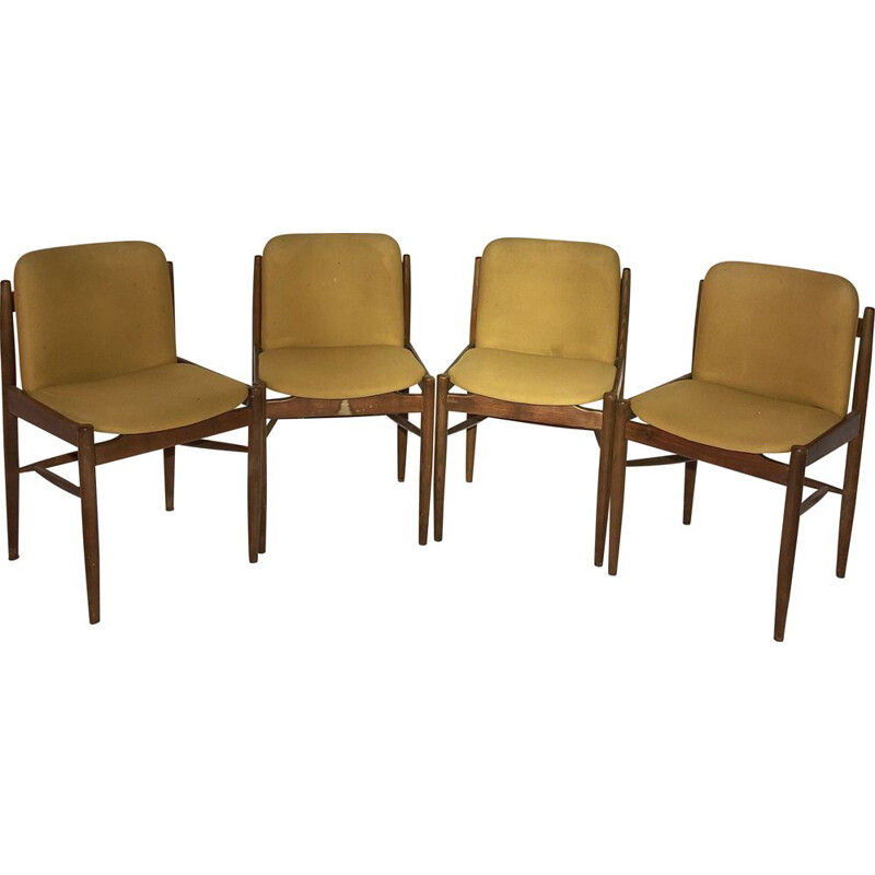 Suite of 4 vintage fabric and teak chairs 