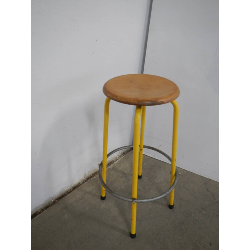 Vintage yellow iron stool 1980