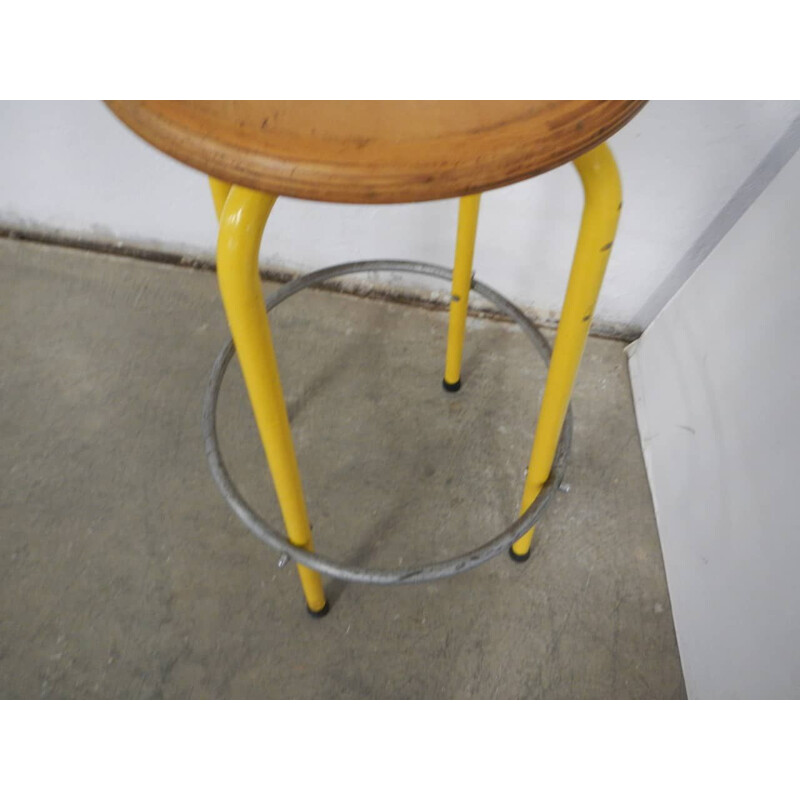 Vintage yellow iron stool 1980