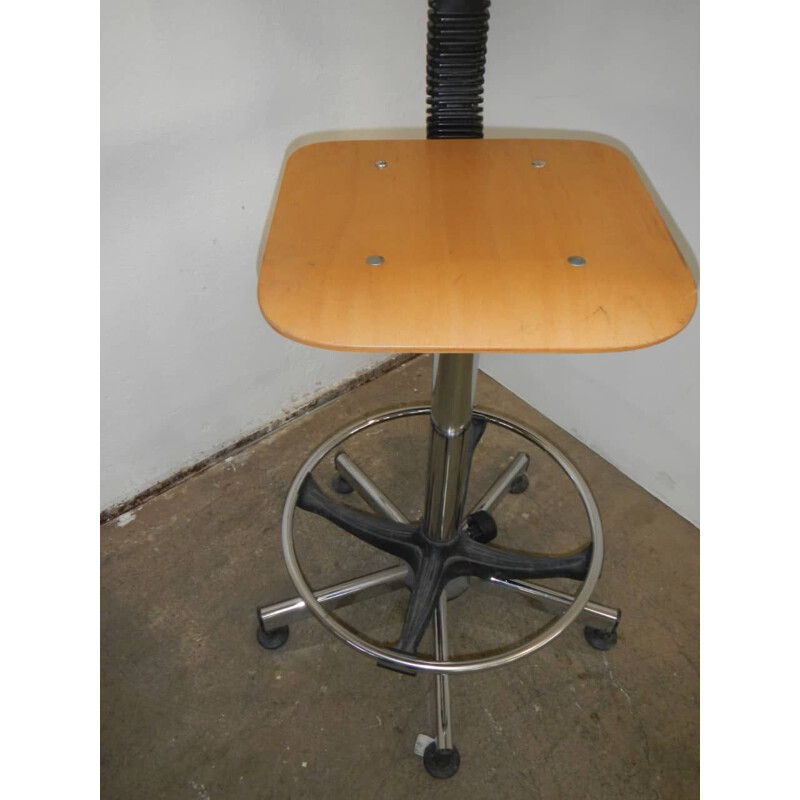 Vintage stool with back and wheels