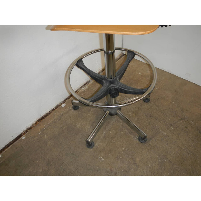 Vintage stool with back and wheels
