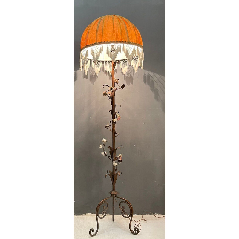 Vintage vloerlamp Fleur in koper en Italiaans porselein