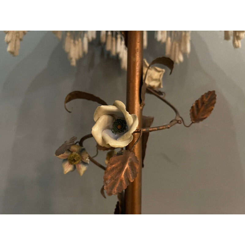 Vintage Copper & Porcelain Flower Floor Lamp Italian