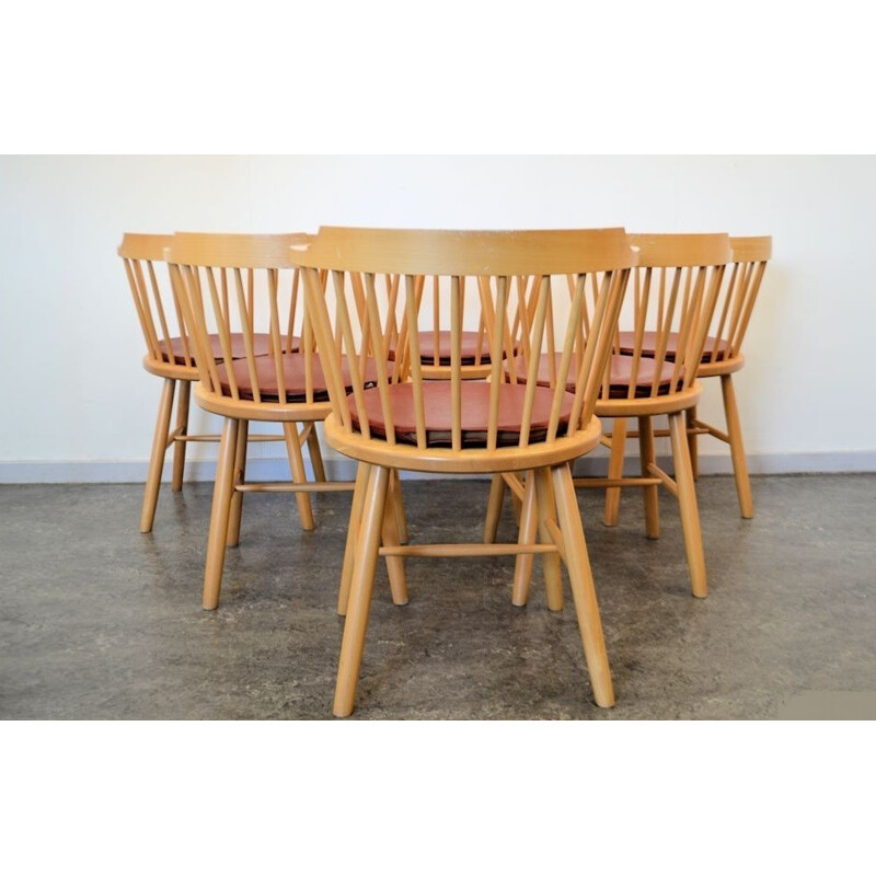 Ensemble de 6 chaises Fredericia en hêtre et cuir brun, Borge MØGENSEN - 1960