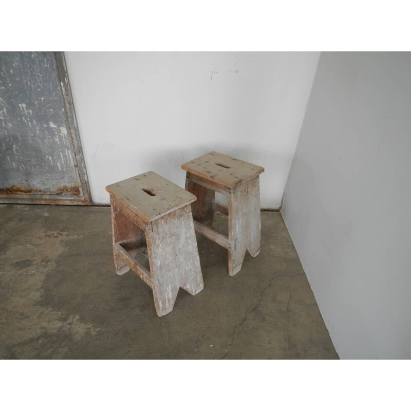 Pair of vintage fir stool patina 