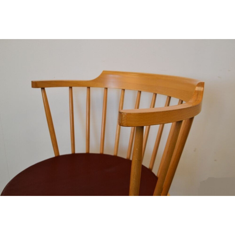 Set of 6 Fredericia dining chairs in beech and brown leather - 1960s