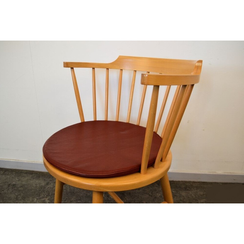 Set of 6 Fredericia dining chairs in beech and brown leather - 1960s