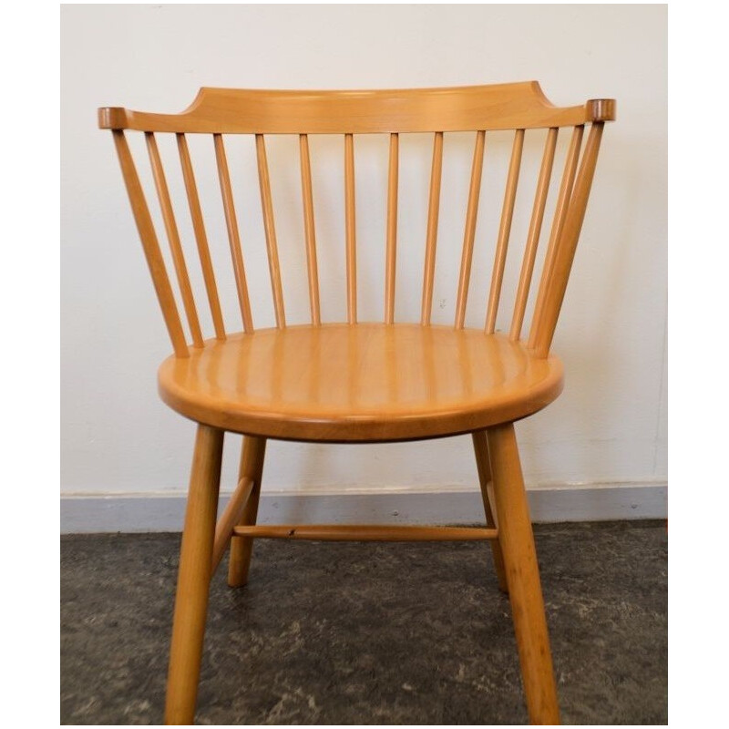 Set of 6 Fredericia dining chairs in beech and brown leather - 1960s