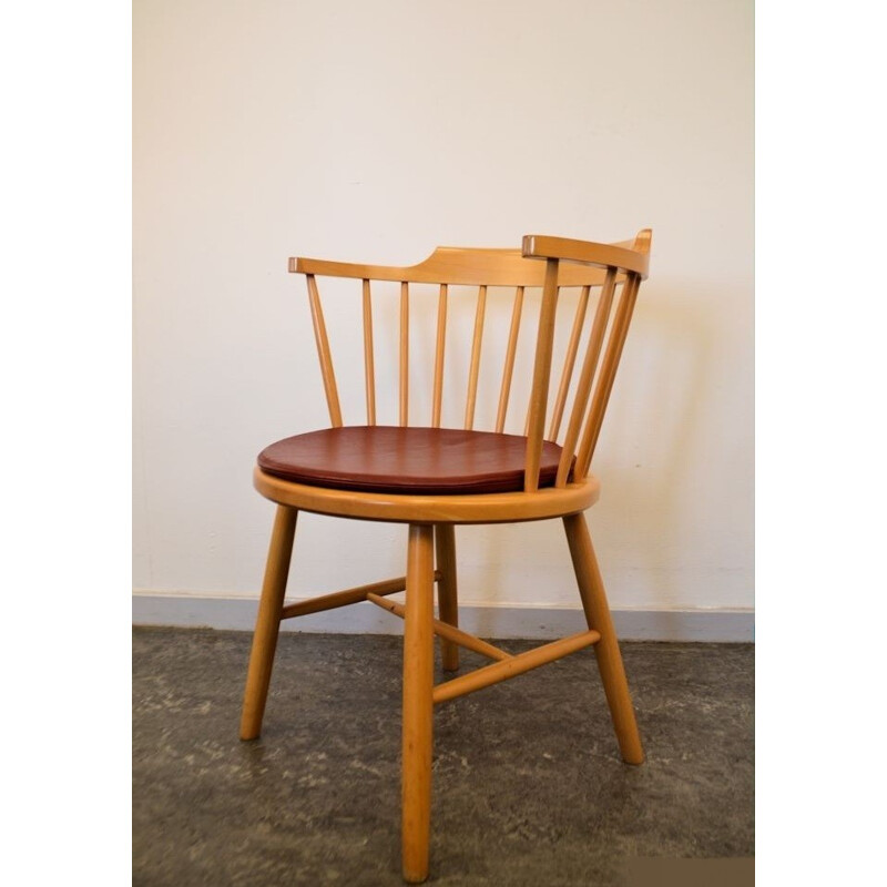 Set of 6 Fredericia dining chairs in beech and brown leather - 1960s