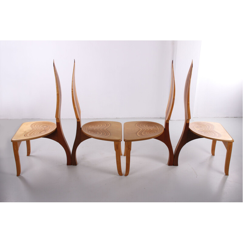 Ensemble de 4 chaises de table vintage David Haig Australia 1970