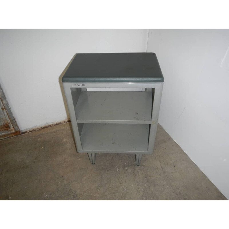 Etagère vintage pour bureau en fer et en simili cuir vert