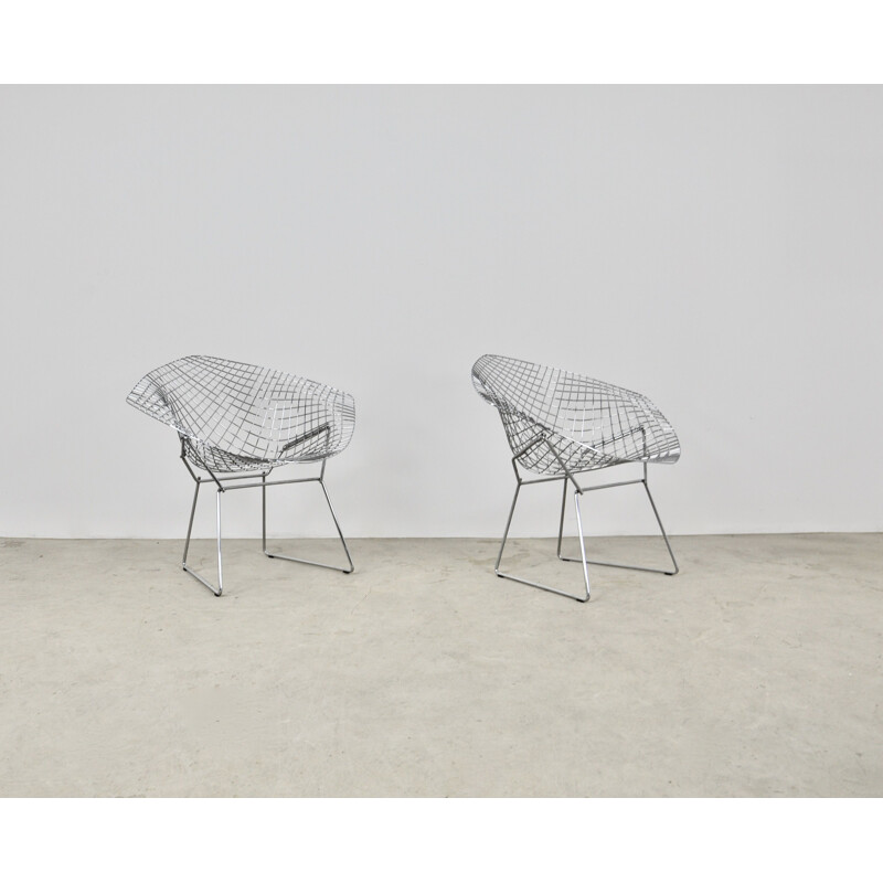  Vintage Pair of Diamond Chairs by Harry Bertoia for Knoll 1980s