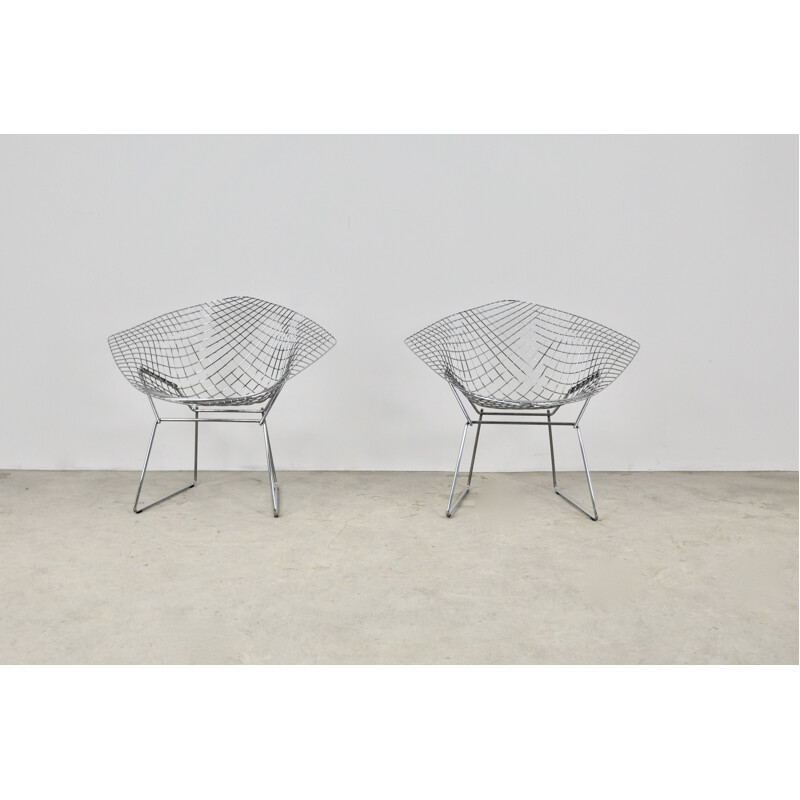  Vintage Pair of Diamond Chairs by Harry Bertoia for Knoll 1980s