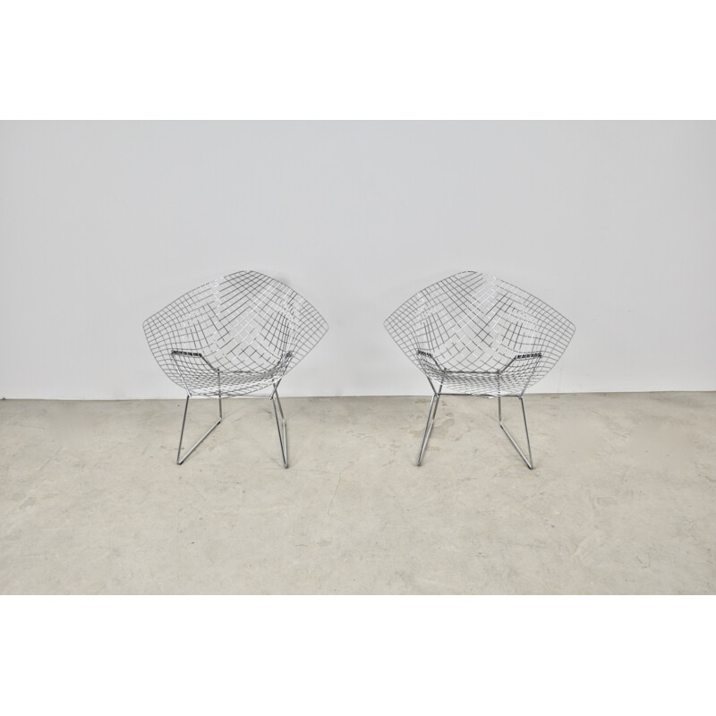  Vintage Pair of Diamond Chairs by Harry Bertoia for Knoll 1980s