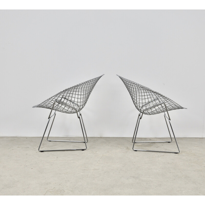  Vintage Pair of Diamond Chairs by Harry Bertoia for Knoll 1980s