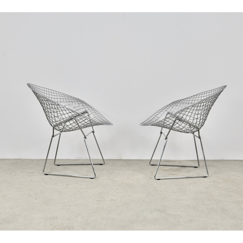  Vintage Pair of Diamond Chairs by Harry Bertoia for Knoll 1980s