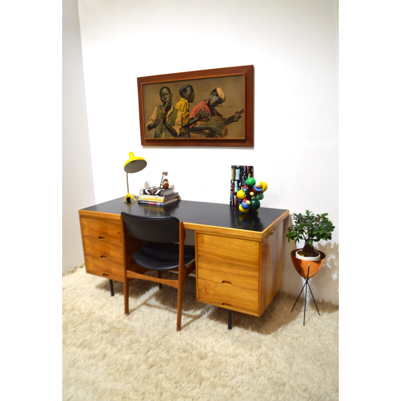 Hille "Hilleplan" desk in Agbar & walnut, Robin DAY - 1950s