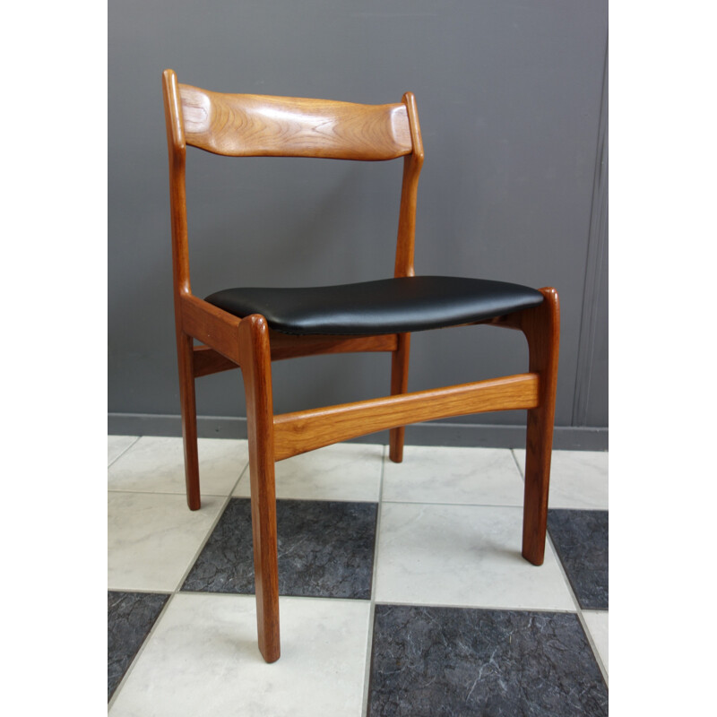 Vintage Teak dining chair, black leatherette seat Danish 1960s