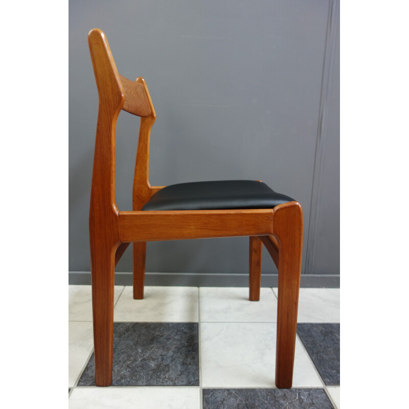 Vintage Teak dining chair, black leatherette seat Danish 1960s