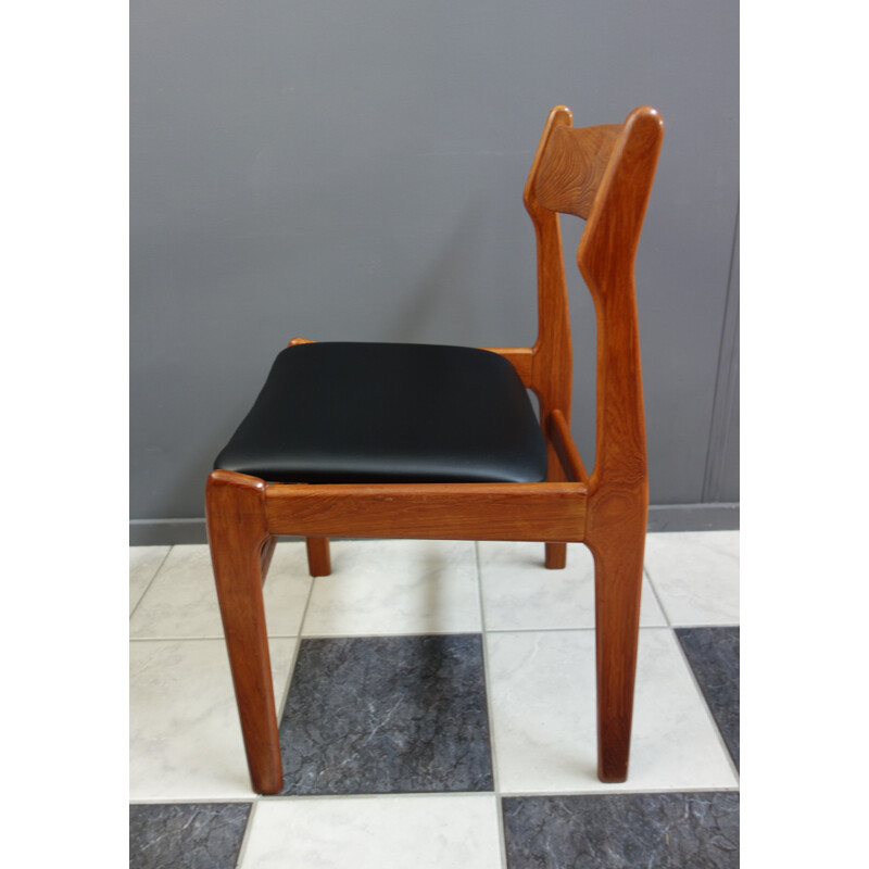 Chaise Vintage en teck, siège en similicuir noir Danois 1960
