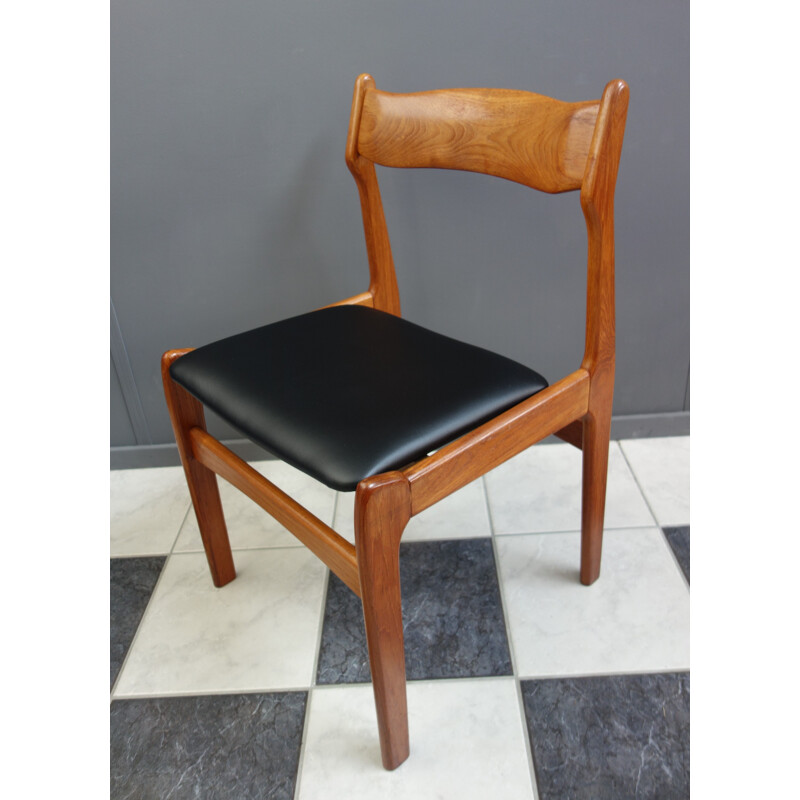 Vintage Teak dining chair, black leatherette seat Danish 1960s