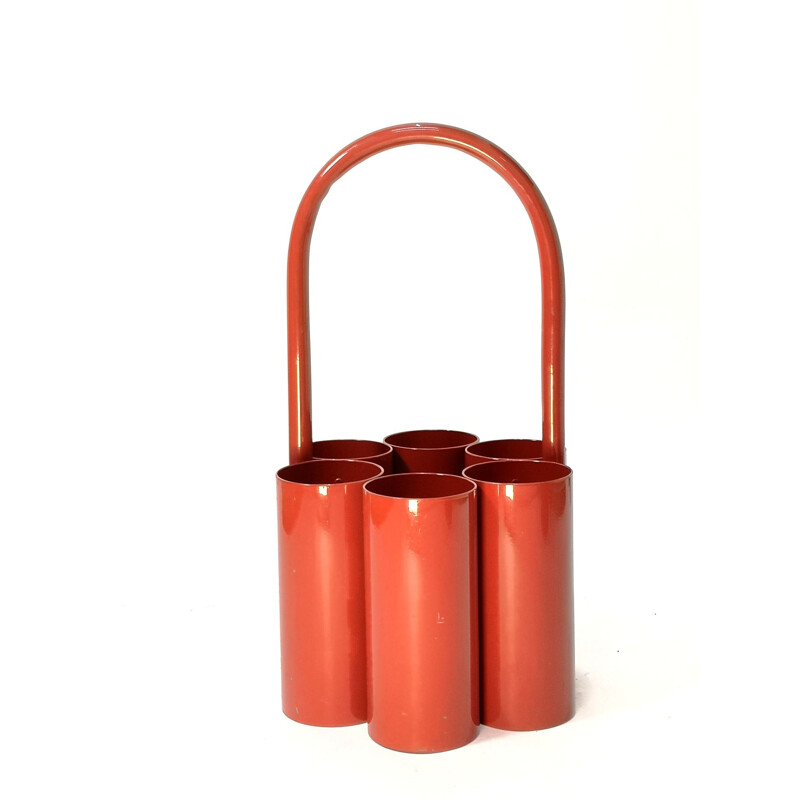 Vintage Red Bottle Caddy Carrier Space Age 1960s